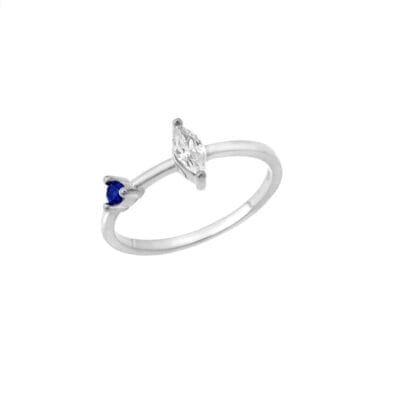 Silver ring 925° with white and blue cubic zirconia