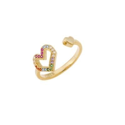 Silver ring 925° with a heart and multicoloured zircons