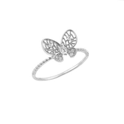 Δαχτυλίδι  Ασήμι 925° πεταλούδα με λευκά ζιργκόν