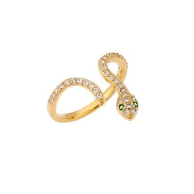 Δαχτυλίδι Ασήμι 925°  φιδάκι με λευκά και πράσινα ζιργκόν