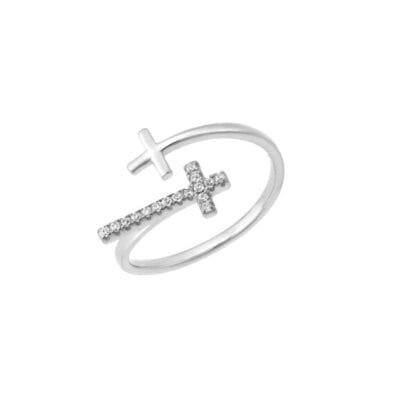 Δαχτυλίδι  Ασήμι 925° διπλός σταυρός με ζιργκόν
