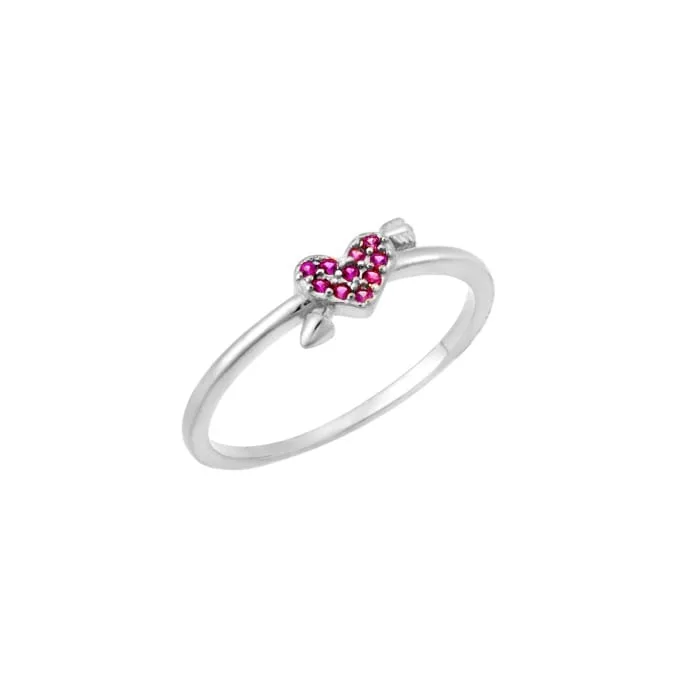 Silver ring 925° heart with white and fuchsia cubic zirconia