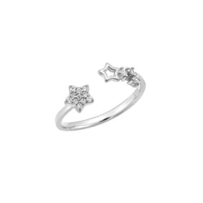 Silver ring 925° with stars and white cubic zirconia