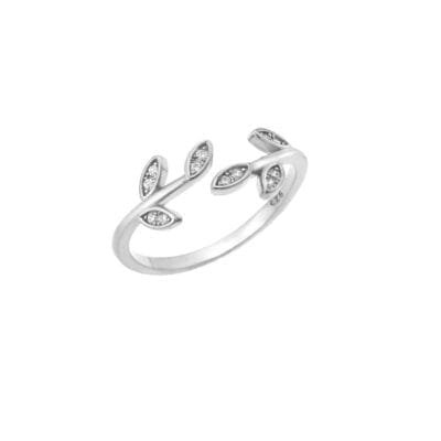 Silver ring 925° branch with white cubic zirconia