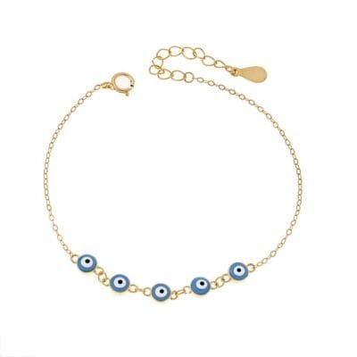 Βραχιόλι Ασήμι 925° με πενταπλό γαλάζιο ματάκι με σμάλτο