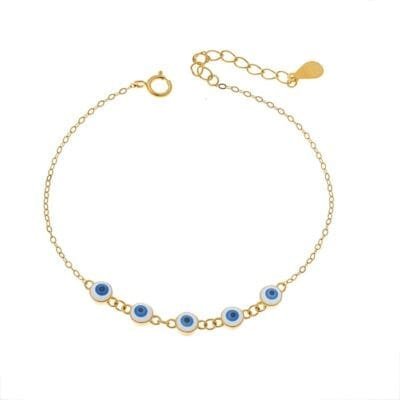 Βραχιόλι Ασήμι 925° με πενταπλό λευκό και γαλάζιο ματάκι με σμάλτο