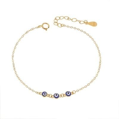 Βραχιόλι Ασήμι 925° με τριπλό μπλε ματάκι με σμάλτο