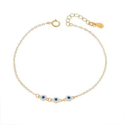 Βραχιόλι Ασήμι 925° με τριπλό λευκό και γαλάζιο ματάκι με σμάλτο