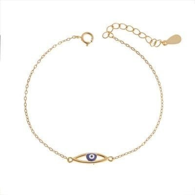 Silver bracelet 925, gold plated eye blue