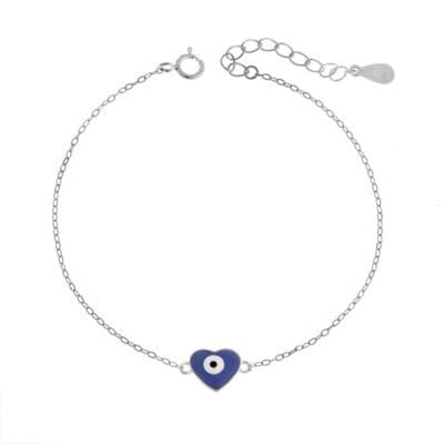 Βραχιόλι Ασήμι 925° με καρδιά με μάτι μπλε