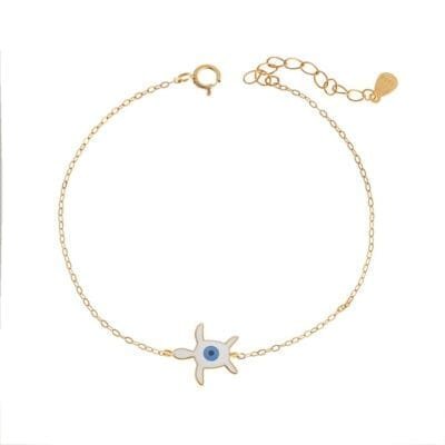 Silver 925 Gold Plated bracelet, Turtle with eye