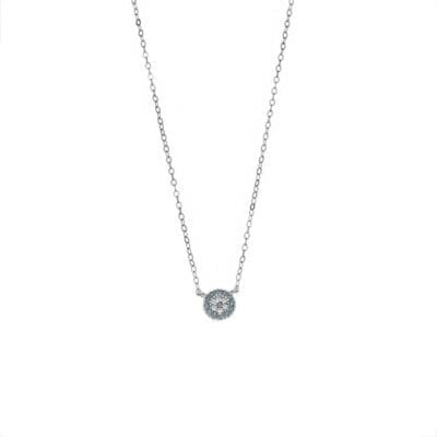 Sterling silver necklace, turquoise eye-target with cubic zirconia