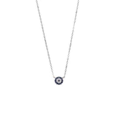 Necklace Silver 925° Pendant with blue target eye with zircon