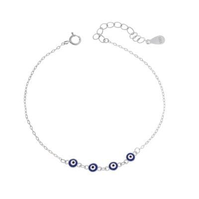 Βραχιόλι Ασήμι 925° με τετραπλό μπλε ματάκι με σμάλτο