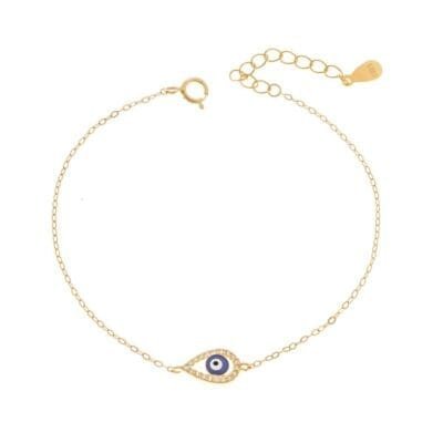 Silver bracelet 925, gold plated blue eye with enamel and cubic zirconia