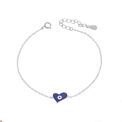 Βραχιόλι Ασήμι 925° με καρδιά με μπλε ματάκι