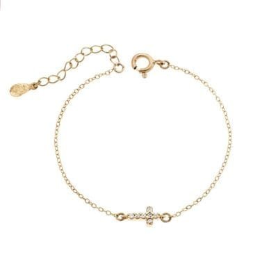 Silver 925 Gold Plated bracelet, double sided cross with cubic zirconia