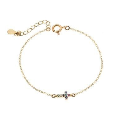 Silver bracelet 925° in cross shape with colored and white zircons in gold color