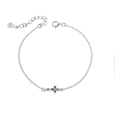 Silver bracelet 925° in cross shape with colored and white zircons in silver color