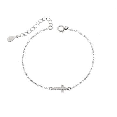 Silver bracelet 925° double sided cross with cubic zirconia