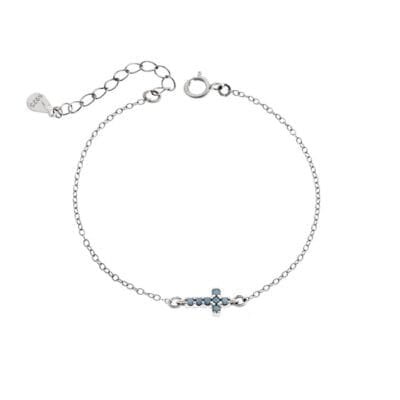 Silver 925 bracelet, cross with turquoise & white cubic zirconia double sided