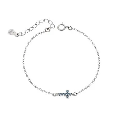 Silver 925 bracelet, cross with turquoise & white cubic zirconia double sided