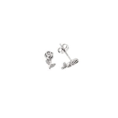 Σκουλαρίκια  Ασήμι 925° Καρφωτά τριαντάφυλλο με λευκά ζιργκόν