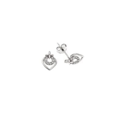 Earrings silver 925, apple with white cubic zirconia