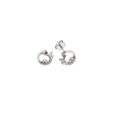 Σκουλαρίκια Ασήμι 925°  Καρφωτά δελφινάκι με ροζ πέτρα και λευκά ζιργκόν