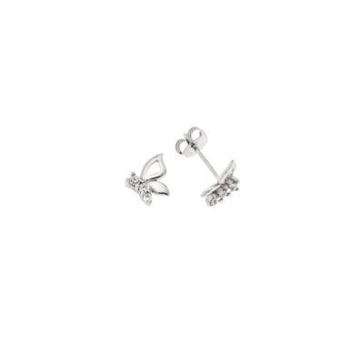 Σκουλαρίκια Ασήμι 925°  Καρφωτά  πεταλούδα με λευκά ζιργκόν
