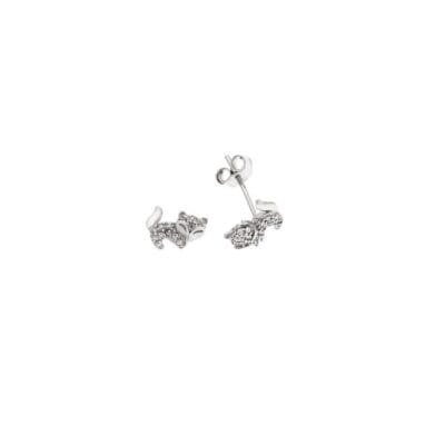 Σκουλαρίκια Ασήμι 925° Καρφωτά  με αλεπού με λευκά ζιργκόν