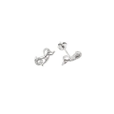 Σκουλαρίκια Ασήμι 925° Καρφωτά  με σκυλάκι με λευκά ζιργκόν