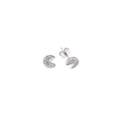 Pacman earrings Silver 925° Studded Pacman with white cubic zirconia
