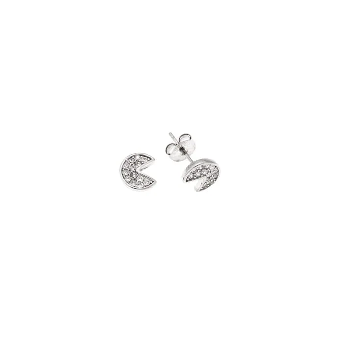 Pacman earrings Silver 925° Studded Pacman with white cubic zirconia