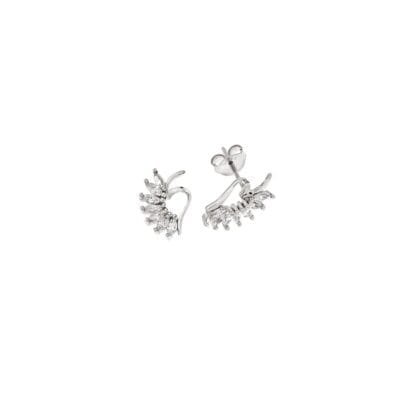 Earrings Silver 925° Studded half heart with white cubic zirconia