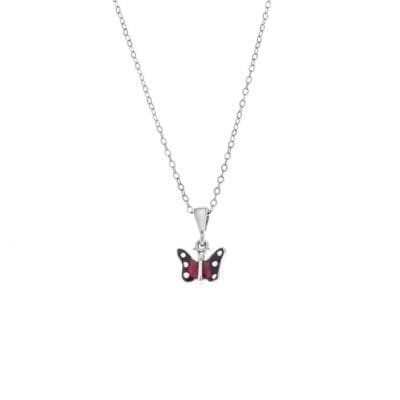 Κολιέ  Ασήμι 925° Μενταγιόν με κόκκινη πεταλούδα