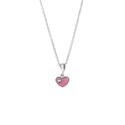Κολιέ  Ασήμι 925° Μενταγιόν με ροζ καρδούλα