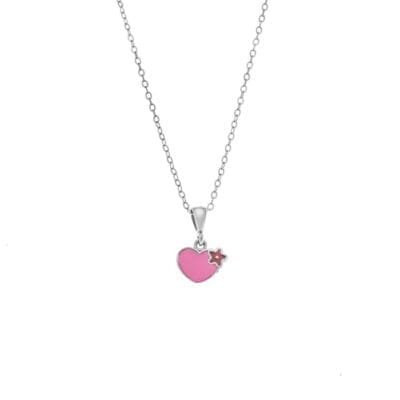Κολιέ  Ασήμι 925° Μενταγιόν με ροζ καρδούλα