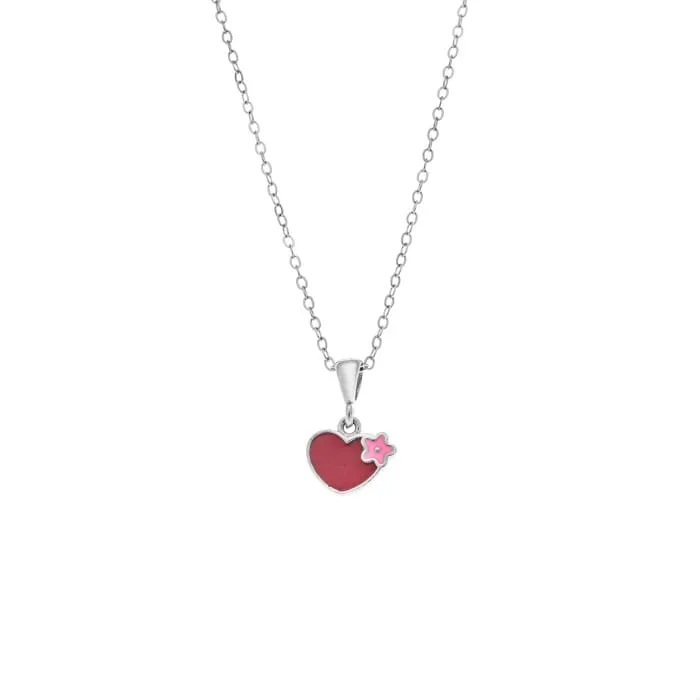 Silver necklace 925° Pendant with red heart