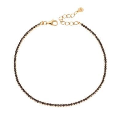 Gold plated silver bracelet 925, Riviera with black cubic zirconia