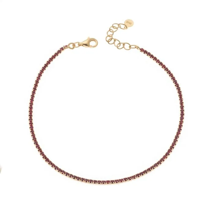 Gold plated silver bracelet 925, Riviera with red cubic zirconia