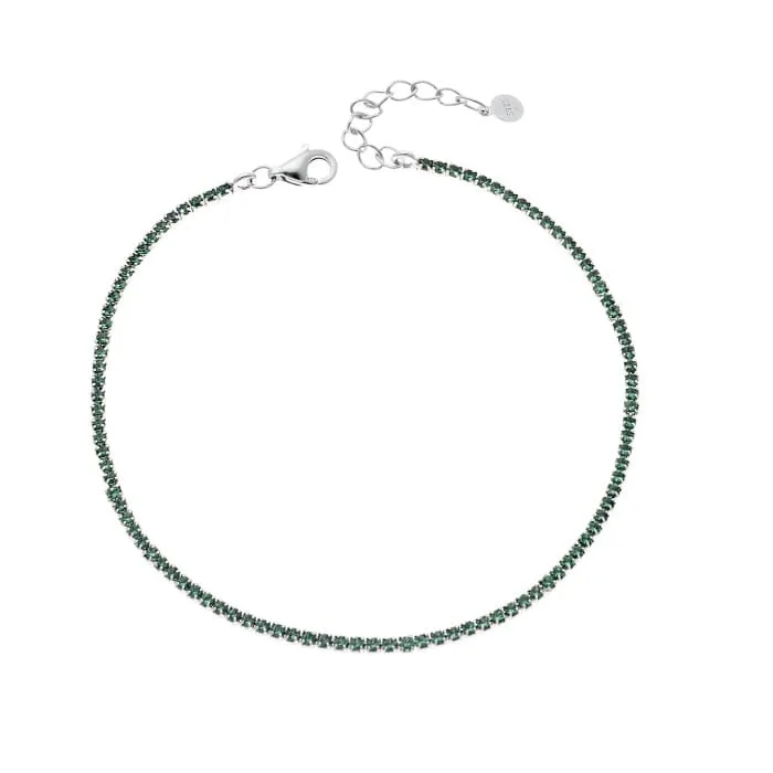 Silver bracelet 925, Riviera with green cubic zirconia