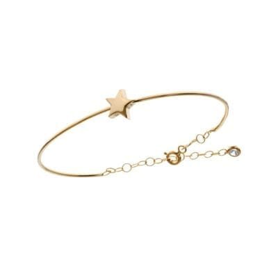 Gold plated silver bracelet 925, thin cuff with star