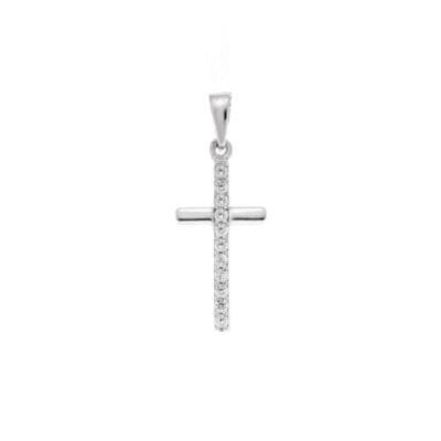 Sterling silver pendant, cross with white cubic zirconia