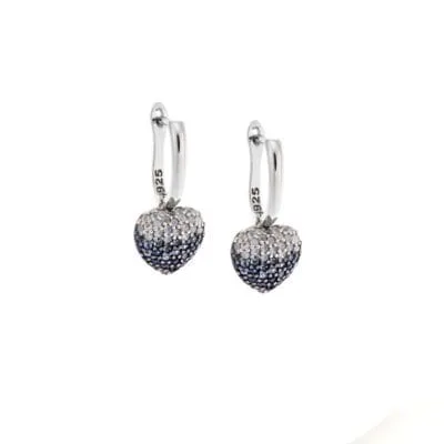 Earrings Silver 925° hoops with pendant blue heart