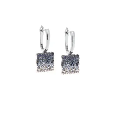 Earrings Silver 925° hoops with pendant blue square