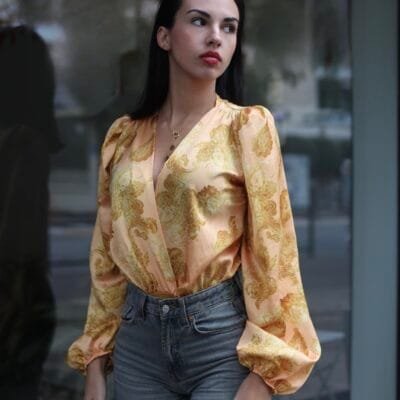 Μπλούζα Κορμάκι με Πορτοκαλί  σχέδιο