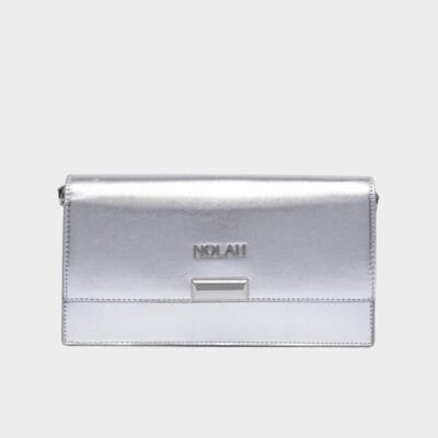 Τσαντάκι Nolah Φάκελος - Clutch με ασημί logo σε ασημί μεταλιζέ χρώμα