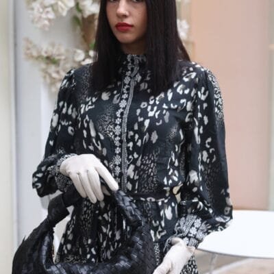 Φόρεμα Κοντό με γιακά στενή μέση και μοτίβο