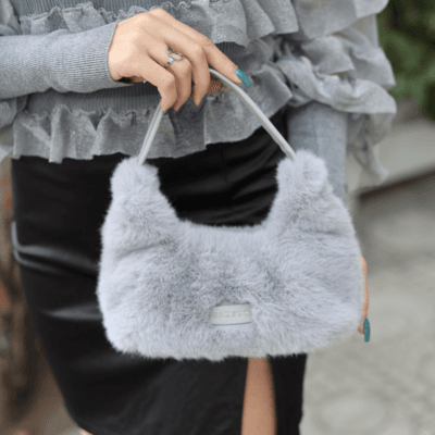 MaxFly Top Handle Fur Bag in grey color